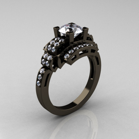 Modern Edwardian 14K Black Gold 1.0 Carat Cubic Zirconia Diamond Ring R202-14KBGDCZ-1