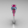 Classic 14K White Gold 1.0 CT Pink Sapphire Blue Topaz Solitaire Wedding Ring R203-14KWGPSBT-3