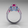 Classic 14K White Gold 1.0 CT Pink Sapphire Blue Topaz Solitaire Wedding Ring R203-14KWGPSBT-2