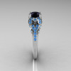 Classic 14K White Gold 1.0 CT Black Diamond Blue Topaz Blazer Wedding Ring R203-14KWGBTBD-3