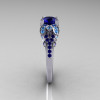 Classic 14K White Gold 1.0 CT Blue Sapphire Blue Topaz Blazer Wedding Ring R203-14KWGBTBS-3