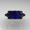 Classic 14K Black Gold 1.0 CT Blue Sapphire Blazer Wedding Ring R203-14KBGBS-4