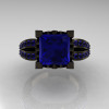 French Vintage 14K Black Gold 3.8 Carat Princess Blue Sapphire Solitaire Ring R222-BGBS-4
