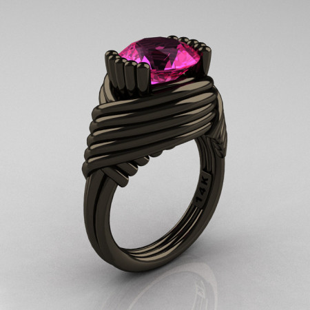 Modern Antique 14K Black Gold 3.0 Carat Pink Sapphire Wedding Ring R211-14KBGPS-1