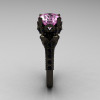 Classic French 14K Black Gold 3.0 Carat Light Pink Sapphire Black Diamond Solitaire Wedding Ring R401-14KBGBDLPS-3