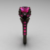 Classic French 14K Black Gold 3.0 Carat Pink Sapphire Solitaire Wedding Ring R401-14KBGPS-3