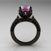 Classic French 14K Black Gold 3.0 Carat Light Pink Sapphire Black Diamond Solitaire Wedding Ring R401-14KBGBDLPS-2