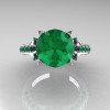 Classic French 10K White Gold 3.0 Carat Emerald Solitaire Wedding Ring R401-10KWGEM-4