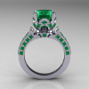 Classic French 10K White Gold 3.0 Carat Emerald Solitaire Wedding Ring R401-10KWGEM-2
