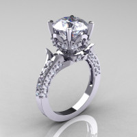 Classic French 950 Platinum Gold 3.0 Carat Simulation and Natural Diamond Solitaire Wedding Ring R401-PLATDSD-1