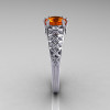 Classic French 14K White Gold 1.0 Carat Orange Sapphire Diamond Lace Ring R175-14WGDOS-3