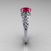 Classic French 10K White Gold 1.0 Carat Ruby Emerald Lace Ring R175-10WGER-3