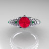 Classic French 10K White Gold 1.0 Carat Ruby Emerald Lace Ring R175-10WGER-4