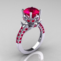 Classic French 14K White Gold 3.0 Carat Ruby Solitaire Wedding Ring R401-14KWGR-1