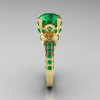 Classic French 14K Yellow Gold 3.0 Carat Emerald Solitaire Wedding Ring R401-14KYGE-3