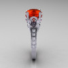 Classic French 14K White Gold 3.0 Carat Padparadscha Sapphire Diamond Solitaire Wedding Ring R401-14KWGDPS-3