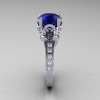 Classic French 14K White Gold 3.0 Carat Blue Sapphire Diamond Solitaire Wedding Ring R401-14KWGDBS-3