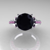Exclusive 14K White Gold 3.0 Carat Black Diamond Light Pink Sapphire Solitaire Blazer Ring R401-14KWGLPSBD-4