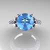 18K White Gold 3.0 Carat Blue Topaz Diamond Solitaire Wedding Ring R401-18KWGDBT-4