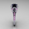 Exclusive 14K White Gold 3.0 Carat Black Diamond Light Pink Sapphire Solitaire Blazer Ring R401-14KWGLPSBD-3