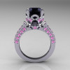Exclusive 14K White Gold 3.0 Carat Black Diamond Light Pink Sapphire Solitaire Blazer Ring R401-14KWGLPSBD-2