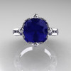 Modern Antique 14K White Gold 3.0 Carat Blue Sapphire Diamond Solitaire Wedding Ring R214-14KWGDBS-4