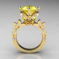 Modern Antique 14K Yellow Gold 3.0 Carat Yellow Topaz Diamond Solitaire Wedding Ring R214-14KYGDYT-1