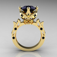 Modern Antique 14K Yellow Gold 3.0 Carat Black Diamond Solitaire Wedding Ring R214-14KYGBD-1