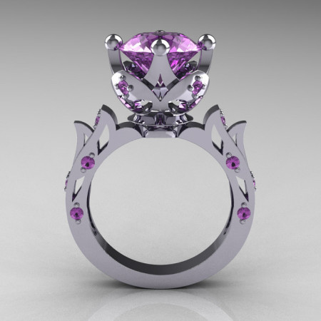 Modern Antique 10K White Gold 3.0 Carat Lilac Amethyst Solitaire Wedding Ring R214-10KWGLA-1