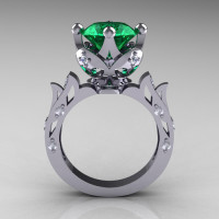 Modern Antique 14K White Gold 3.0 Carat Emerald Diamond Solitaire Wedding Ring R214-14KWGDEM-1