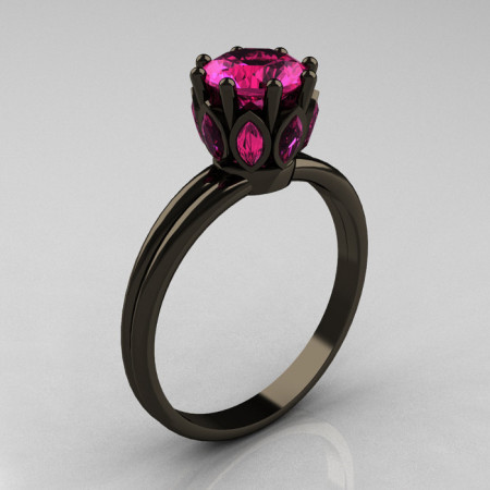 Classic 14K Black Gold Marquise 1.0 Carat Round Pink Sapphire Solitaire Ring R90-14KBGPS-1