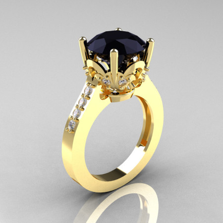Classic 14K Yellow Gold 3.0 Carat Black Diamond Solitaire Wedding Ring R301-14KYGDBD-1