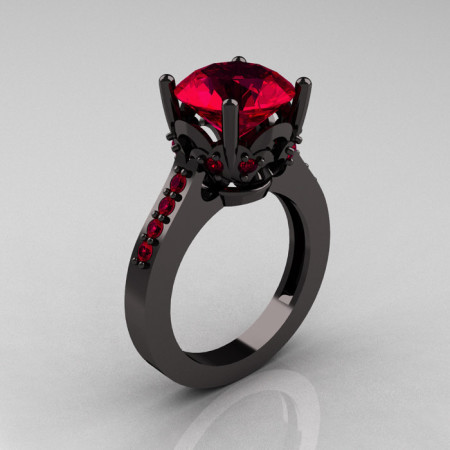 Classic 14K Black Gold 3.0 Carat Ruby Solitaire Wedding Ring R301-14BGR-1
