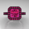 Modern Art-Deco 14K Black Gold 2.0 Carat Princess Pink Sapphire Solitaire Wedding Ring R223-14KBGPS-3