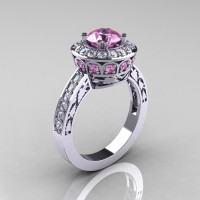 14K White Gold 1.0 Carat Light Pink Sapphire Diamond Wedding Ring Engagement Ring R199-14KWGDLPS-1