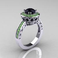 14K White Gold 1.0 Carat Black Diamond Green Topaz Wedding Ring Engagement Ring R199-14KWGGTBD-1