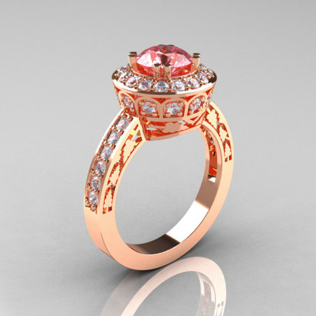 14K Rose Gold 1.0 Carat Morganite Diamond Wedding Ring Engagement Ring R199-14KRGDMO-1