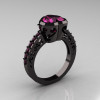 Classic 14K Black Gold 2.0 Carat Heart Pink Sapphire Bridal Ring R314-14KWGPS-2