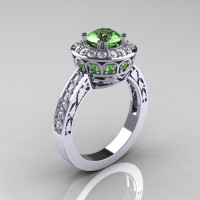14K White Gold 1.0 Carat Green Topaz Diamond Wedding Ring Engagement Ring R199-14KWGDGT-1