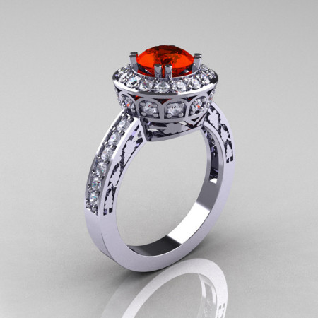 Classic 14K White Gold 1.0 Carat Padparadscha Diamond Wedding Ring Engagement Ring R199-14KWGDPA-1