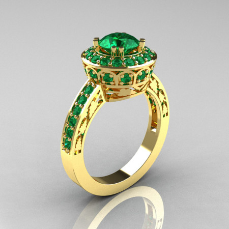 Classic 18K Yellow Gold 1.0 Carat Emerald Wedding Ring Engagement Ring R199-18KYGEM-1