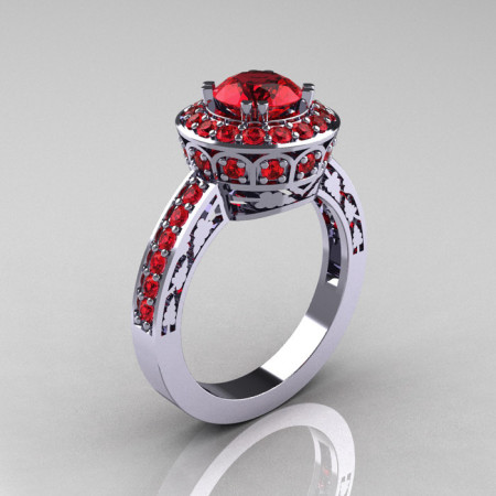 Classic 14K White Gold 1.0 Carat Rubies Wedding Ring Engagement Ring R199-14KWGR-1