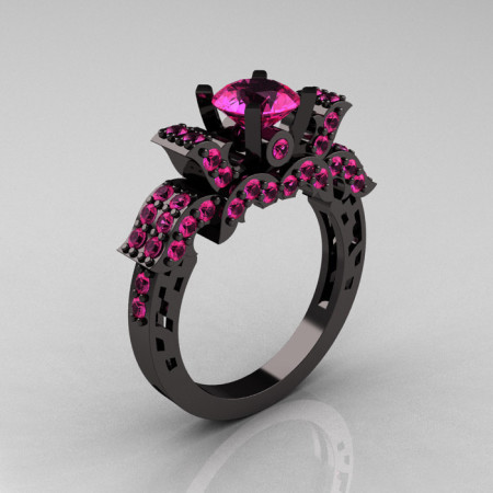 French 14K Black Gold 1.0 Carat Pink Sapphire Wedding Ring Engagement Ring R198-14KBGPSS-1