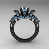 French 14K Black Gold Aquamarine Wedding Ring Engagement Ring R198-14KBGAQ-2