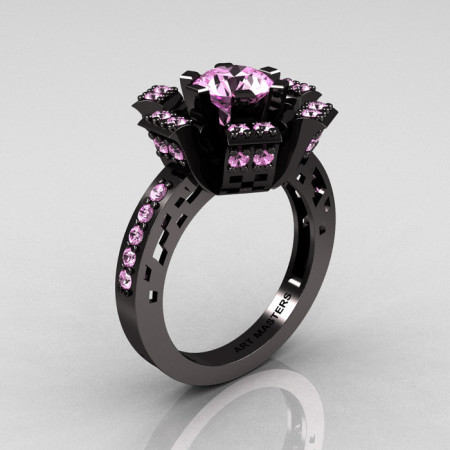 Modern French 14K Black Gold Light Pink Sapphire Wedding Ring Engagement Ring R224-14KBGLPS-1