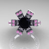 Modern French 14K White Gold Black Diamond Light Pink Sapphire Wedding Ring Engagement Ring R224-14KWGLPSBD-4