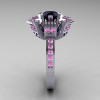 Modern French 14K White Gold Black Diamond Light Pink Sapphire Wedding Ring Engagement Ring R224-14KWGLPSBD-3