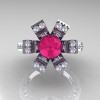 Modern French 14K White Gold Pink Sapphire Diamond Wedding Ring Engagement Ring R224-14KWGDPS-4