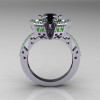 Modern French 10K White Gold Black Diamond Green Topaz Wedding Ring Engagement Ring R224-10KWGBTBD-2
