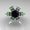 Modern French 10K White Gold Black Diamond Green Topaz Wedding Ring Engagement Ring R224-10KWGBTBD-4